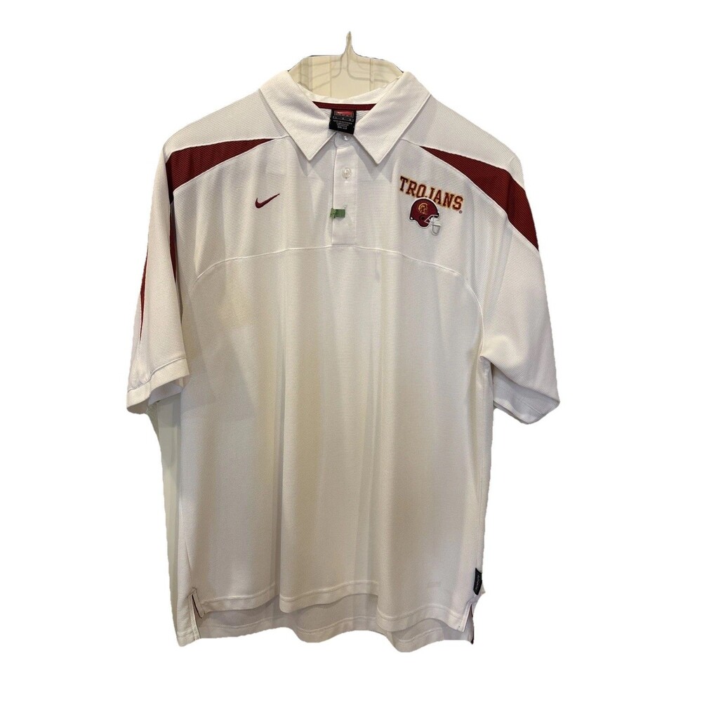 Nike Men’s Polo Shirt USC Trojans Size L Football Dri Fit Short Sleeve White Gry